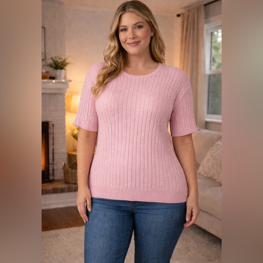 Soft Pink Women's Short Sleeve Knit Top 100%cotton
2